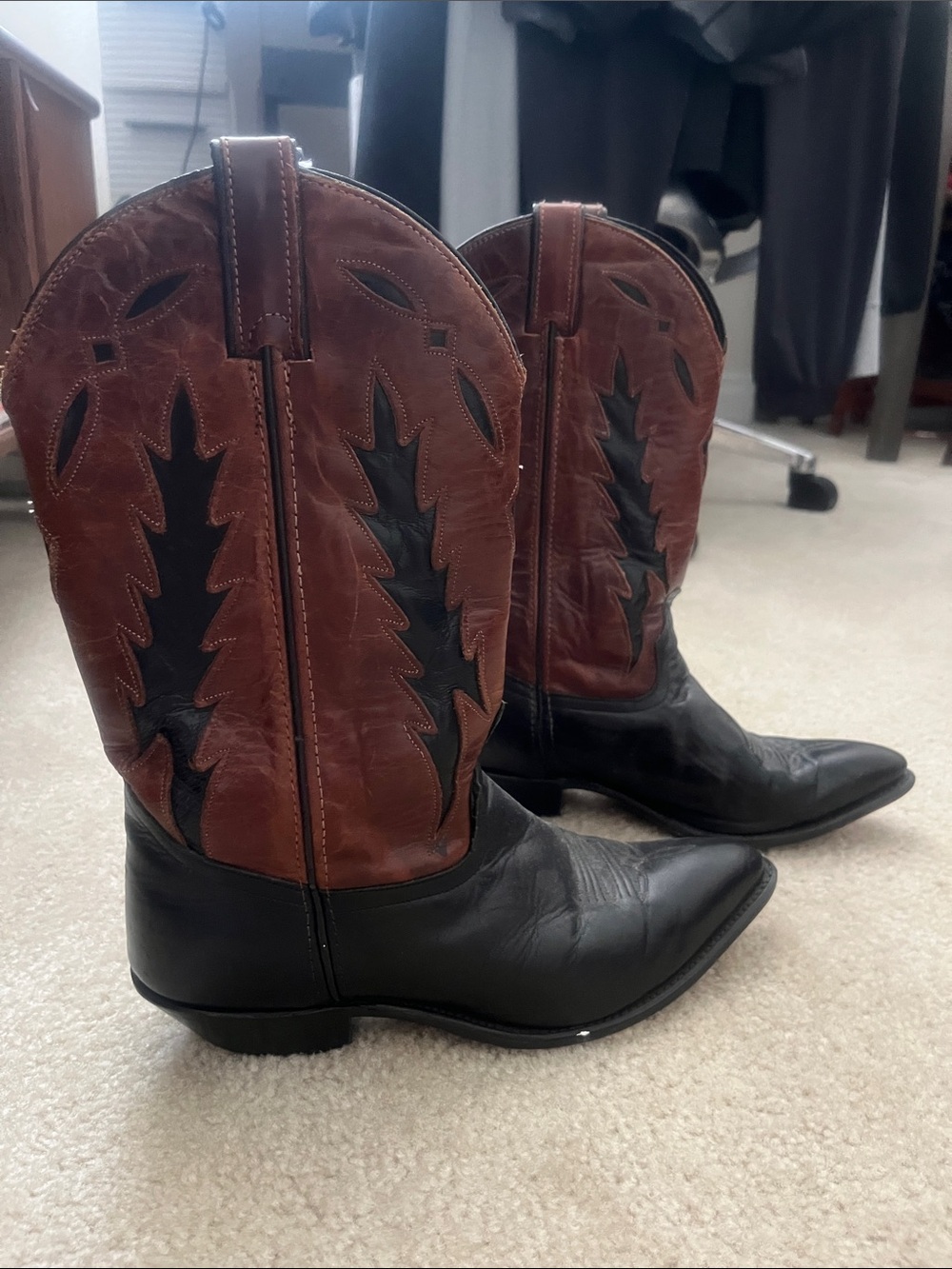 Black and brown authentic vintage cowboy boots